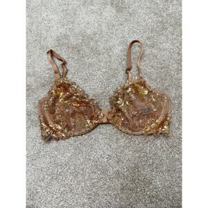 Victoria Secret Very Sexy Low Cut Demi Bling Sequin Unlined Gold Bra 34D